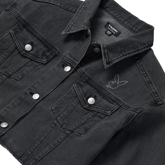 Playboy Jan 1986 Andy Warhol Cover Grey Bunny Distressed Rhinestone Denim Jacket - Picture 4 of 16